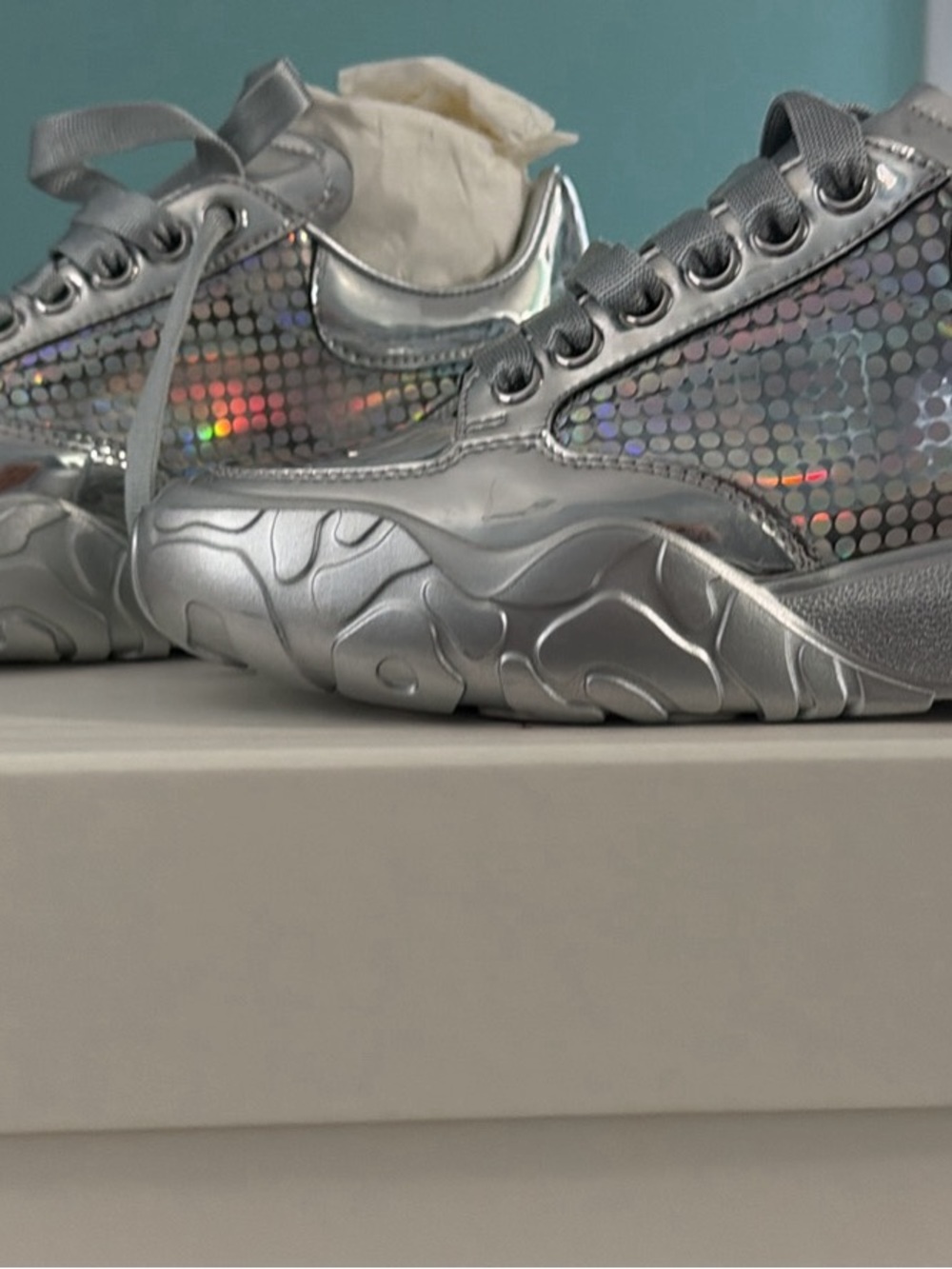 Alexander McQueen Silver Holographic Chunky Sole Sneakers